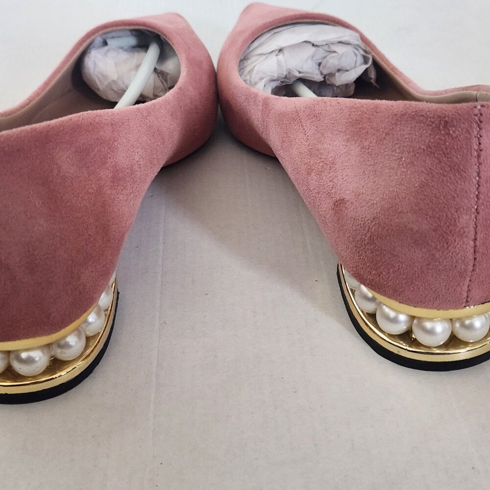 Dusty Rose Pink Faux Suede Pearl Heeled Flats Size 7.5 - Picture 4 of 6